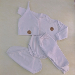 Ajuar 4 piezas BLANCO algodón : Body + Pantalón + Gorro + Babita en internet