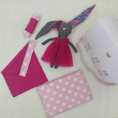 CASITA con coneja SET de 6 Productos FUCSIA GRIS