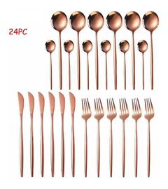 Faqueiro Kit De Talheres 24 Peças Rose Gold Inox Elegante