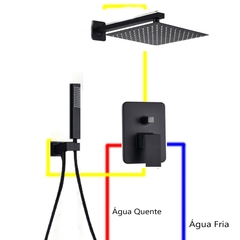 Chuveiro Luxo Preto Monocomando Quente E Frio De Parede 30cm - comprar online