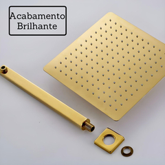 Chuveiro Banheiro Dourado Quadrado 30cm Com Torneira Parede - F5 Store oficial