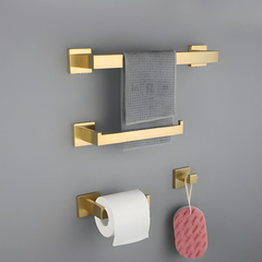 Kit Banheiro Porta Toalha 60 Cm Dourado Escovado Moderno - F5 Store oficial