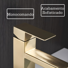 Torneira Alta Banheiro Luxo Dourado Escovado Monocomando - F5 Store oficial