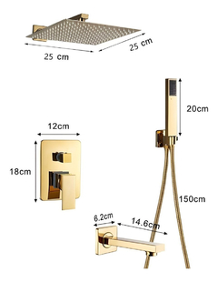 Chuveiro Quadrado 25cm Monocomando Quente E Frio Dourado na internet