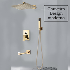 Chuveiro Banheiro Dourado Quadrado 30cm Com Torneira Parede - loja online