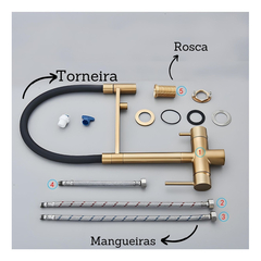 Torneira Cozinha Moderna Dourado Escovado Quente E Frio Luxo