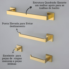 Kit Banheiro Porta Toalha 60 Cm Dourado Escovado Moderno - comprar online