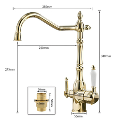 Torneira Cozinha Luxo Vintage Dourada Brilhante Saída Filtro - comprar online