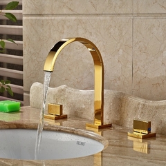 Torneira Misturador Luxuosa Banheiro Duplo Comando Gold Ouro