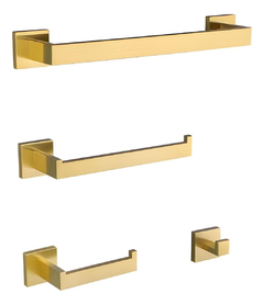 Kit Banheiro Porta Toalha 60 Cm Dourado Escovado Moderno