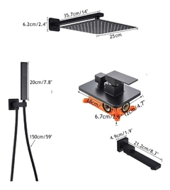 Chuveiro Preto 25cm Moderno Monocomando Parede 4 Peças