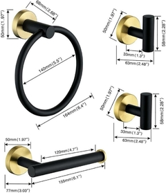 Imagem do Kit Acessorios Banheiro Dourado Escovado Preto Fosco Papel