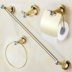 Kit De Acessórios Banheiro Luxo Metal Dourado Pedra 4 Peças