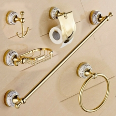 Kit De Acessório Banheiro Em Metal Dourado Banheiro 5 Peças