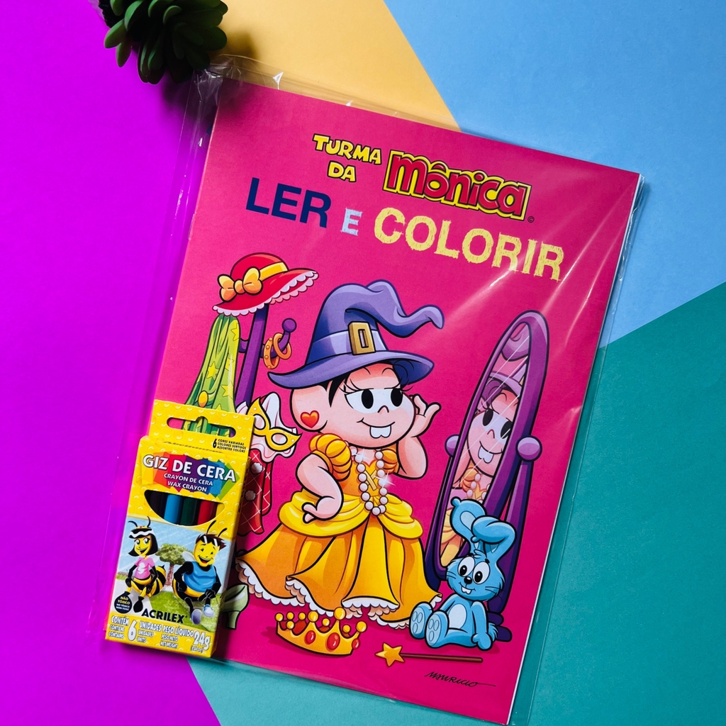 Kit livro para colorir da Turma da Mônica com Giz de cera