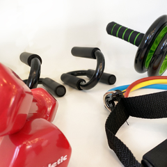 Kit fitness Rueda Abdominal + Mancuernas + Push up+ bandas resistencia - Athletic