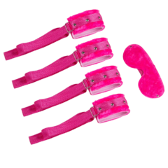 Kit Bondagem 4 Amarras + Venda Pelucia - ROSA - Cod.KBOR103