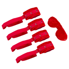 Kit Bondagem 4 Amarras + Venda Pelucia - VERMELHO - Cod.KBOV101