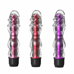 Vibrador translúcido, possui em seu relevo nódulos massageadores - Cores Diversas - Cod.PE011F - Chaves do Amor Moda Intima & Sex Shop