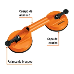 Ventosa de aluminio para vidrio, 2 copas de succión, Truper, CÓDIGO: 100761 CLAVE: VEVI-2A - comprar en línea