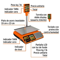 Báscula capacidad 40 kg electrónica multifunciones c/torreta. Código 100871. Clave: BASE-40T en internet