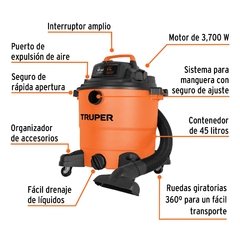 Aspiradora de sólidos y líquidos de 12 gal, plástica, Truper. CÓDIGO: 101509 CLAVE: ASP-12 - comprar en línea