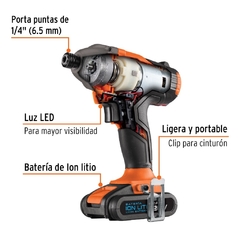 Destornillador de impacto 1/4" de 20 V UNA Batería ion LITIO CÓDIGO: 101606 CLAVE: DIMI-20A - comprar en línea