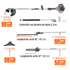 Desbrozadora multifuncional 4 en 1, a gasolina 45 cc, Truper. CÓDIGO: 103205 CLAVE: DES-45M - comprar en línea