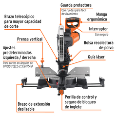 Sierra de inglete 12", 2000 W telescópica compuesta, Truper. CÓDIGO: 103235 CLAVE: SINCO-12 - ROALHERRAMIENTAS