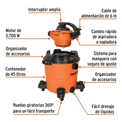 Aspiradora/sopladora de sólidos y líquidos 12 gal, plástica. CÓDIGO: 12093 CLAVE: ASP-12S - comprar en línea