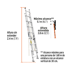 ESCALERA DE EXTENSIÓN, TIPO III, 16 PELDAÑOS CÓDIGO: 16026 CLAVE: ESE-16 - comprar en línea