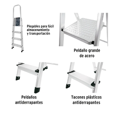 Escalera tubular plegable, 4 peldaños, aluminio, Truper. Codigo 16765 Clave ESTU-4A-4 - comprar en línea