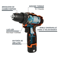 Taladro compacto inalámbrico 3/8", 12 V, Truper. CÓDIGO: 18653 CLAVE: TALI-12AC - comprar en línea