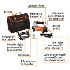 Compresor de aire 12 V portátil, para auto, incluye maletín CÓDIGO: 19999 CLAVE: COMP-12 - comprar en línea
