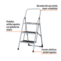 Escalera tubular, plegable, 3 peldaños, Pretul. Codigo 24120 Clave ESTU-3P-3 - comprar en línea