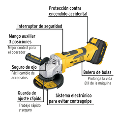 Esmeriladora angular inalámbrica 4-1/2", 20 V, Pretul. CÓDIGO: 28267 CLAVE: ESMI-20P - comprar en línea