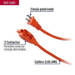 Extensión eléctrica de uso rudo 6 m 2x16 AWG, Volteck. Codigo 48044. ER-6X16 - comprar en línea