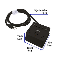 Multicontacto 16 AWG doméstico, 3 entradas 4 ptos USB, negro. CÓDIGO: 49321 CLAVE: MUL-3UN en internet