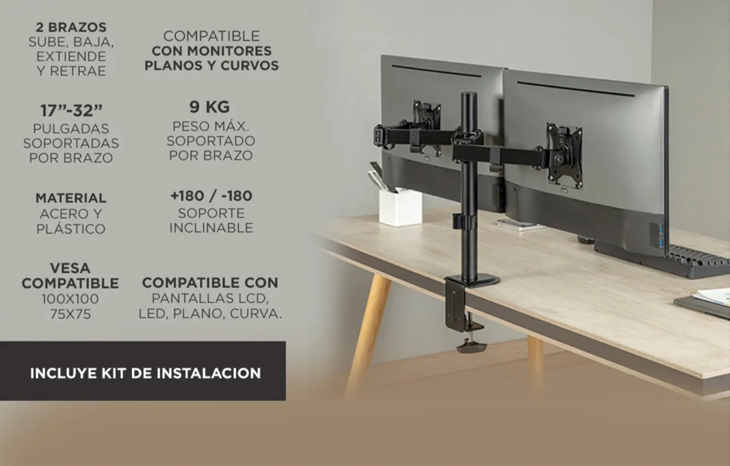 Soporte doble de escritorio para dos monitores de 17-32 máx 9kg