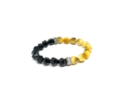 Pulseira Guizé Pedras Olho de Tigre Amarelo e Ônix Preta 8mm - comprar online