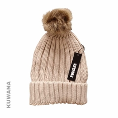 Gorro Lana Crudo Pompom beige