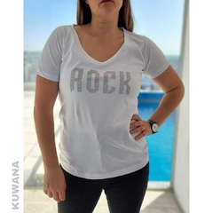 Remera V Rock Gold White PREMIUM