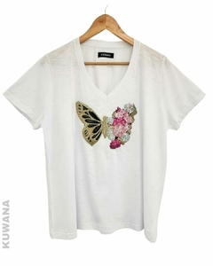 Remera V OVERSIZE (XL) BUTERFLY FLAME WHITE