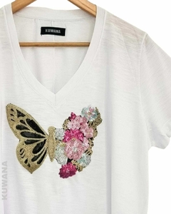 Remera V OVERSIZE (XL) BUTERFLY FLAME WHITE - comprar online