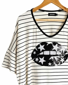 Remerón V Manga 3/4 OVERSIZE (XXL) RAYADO LIPS STARS en internet