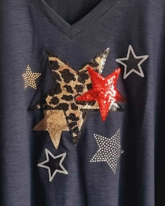 Remerón V Manga 3/4 OVERSIZE (XXL) STARS PRINT BLACK en internet