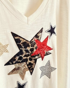 Remerón V Manga 3/4 OVERSIZE (XXL) STARS PRINT CREAM en internet