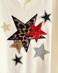 Remerón V Manga 3/4 OVERSIZE (XXL) STARS PRINT CREAM - comprar online