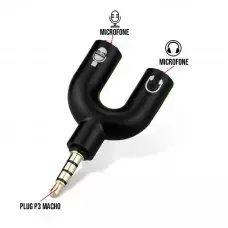 ADAPTADOR SPLITTER I 1P3 MACHO X 2 P2 FEMEA FONE E MICROFONE