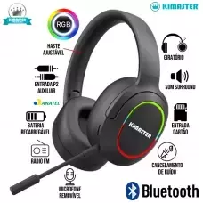 Headset Gamer Bluetooth RGB K25 Kimaster - Preto